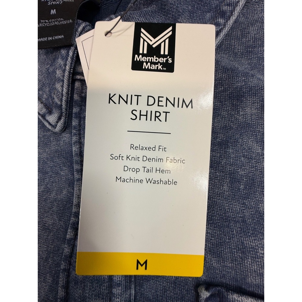 Members Mark Shirt Women Medium Blue Acid Wash Denim‎ Relaxed Soft Knit Button - Picture 12 of 14